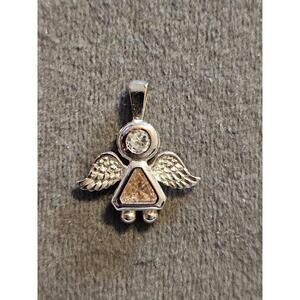 Silver Tone Girl Angel Pendant With Pink Stone (October)